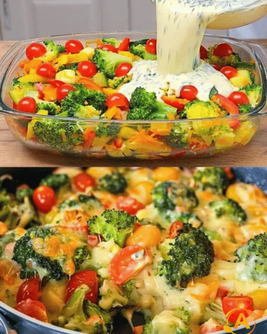 CREAMY BAKED BROCCOLI WITH TOMATOES AND KALE