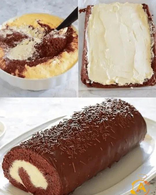 Chocolate Swiss Roll Cake with Vanilla Cream Filling