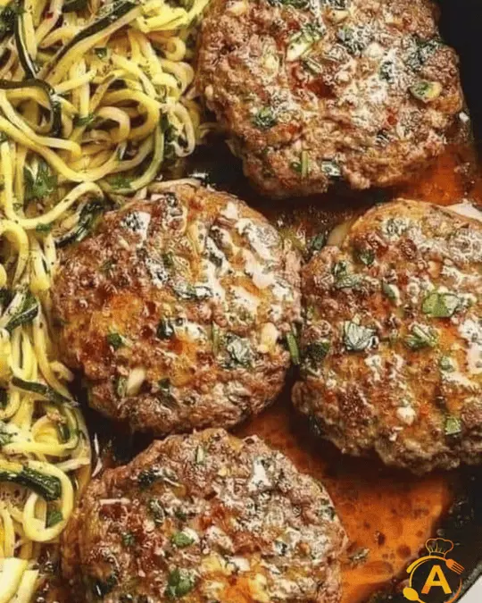 Juicy Beef Patties with Zucchini Noodles