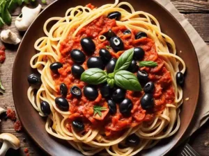 Linguine with Mushrooms, Olives & Sun-Dried Tomatoes