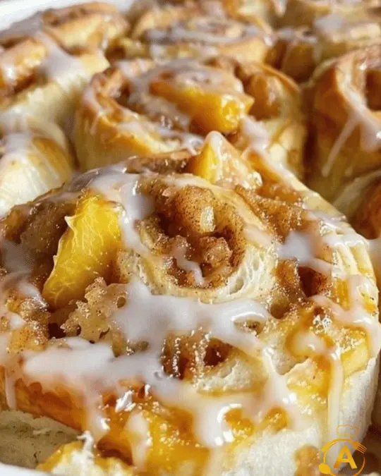 Peach Cinnamon Rolls with Vanilla Glaze