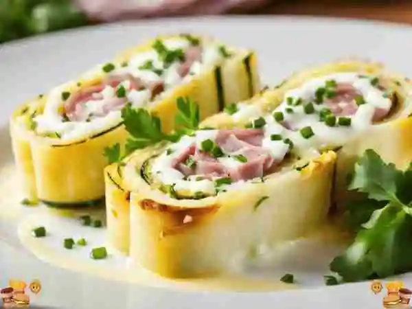 zucchini roll stuffed with ham and cheese