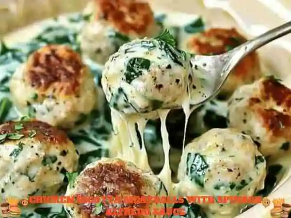 Chicken Ricotta Meatballs with Spinach Alfredo Sauce