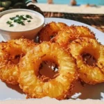 Fried Pineapple Rings with Creamy Coconut Dipping Sauce