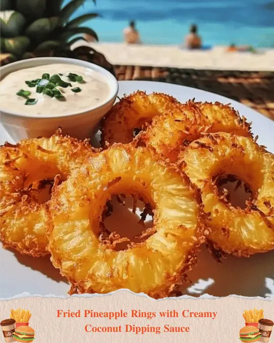 Fried Pineapple Rings with Creamy Coconut Dipping Sauce