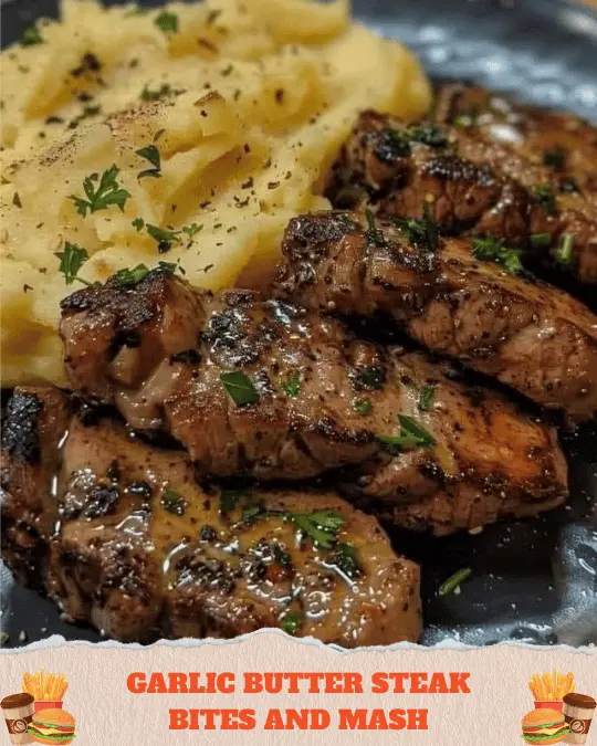 Garlic Butter Steak Bites and Mash