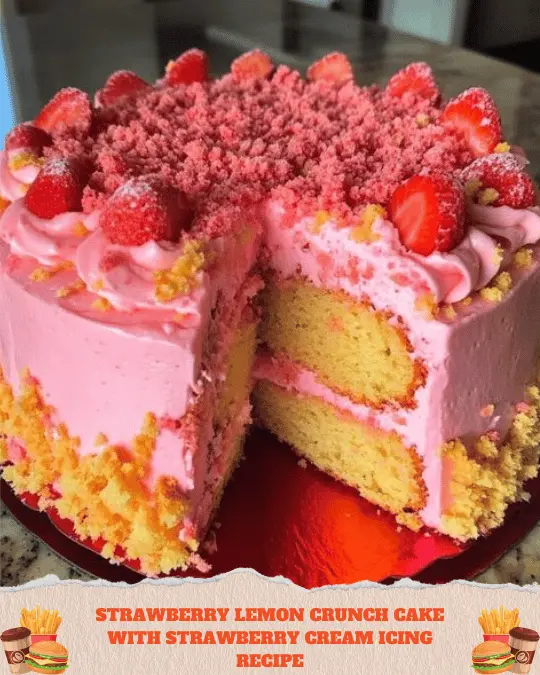 Strawberry Lemon Crunch Cake with Strawberry Cream Icing