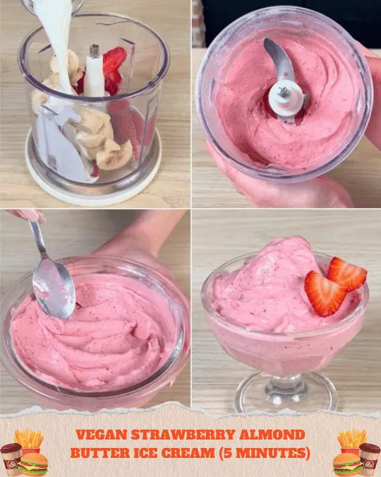 Vegan Strawberry Almond Butter Ice Cream (5 minutes)